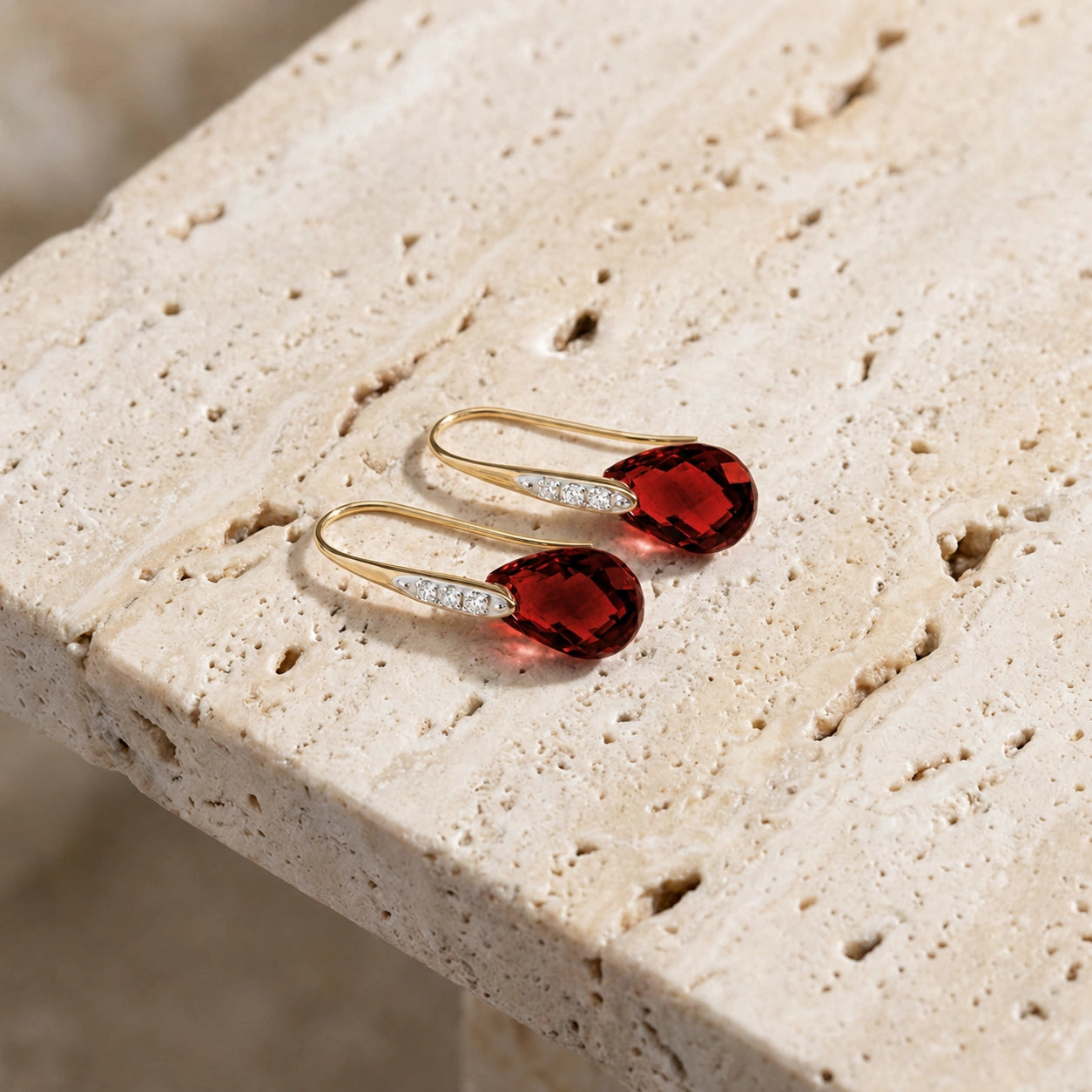 Yellow Gold Aura Drop Earrings Garnet 10K — Domenica