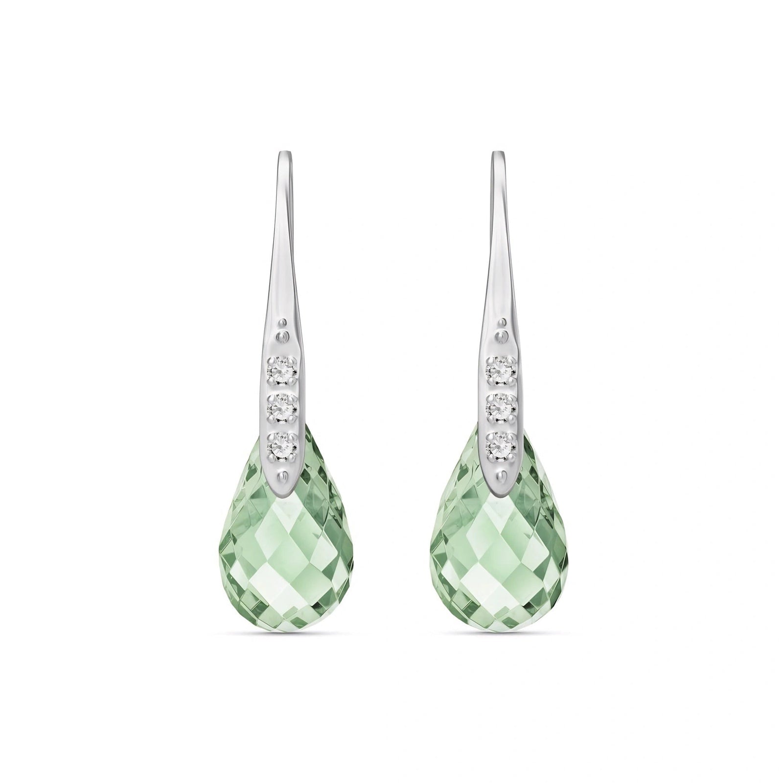 White Gold Aura Drop Earrings Green Amethyst 10K — Domenica