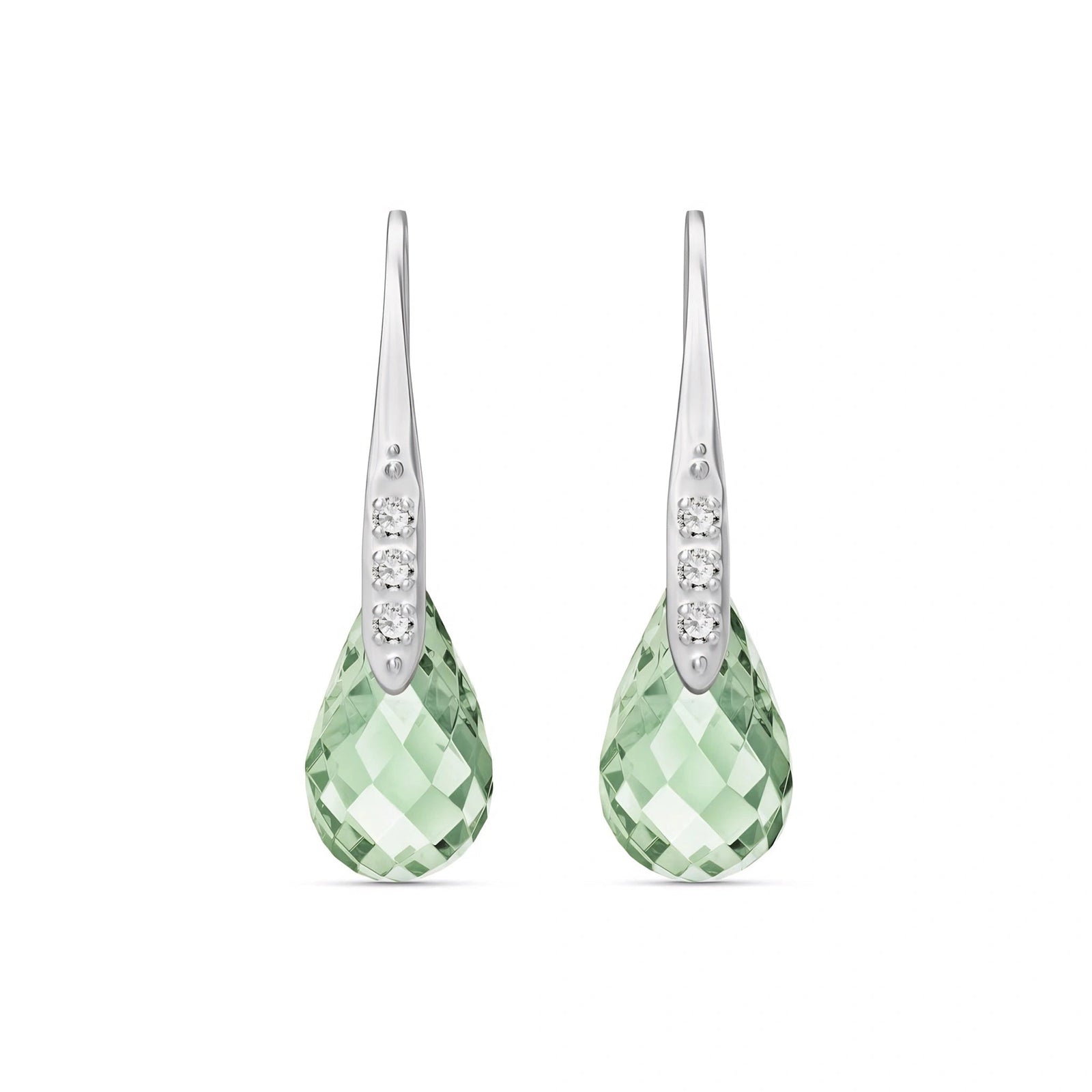 White Gold Aura Drop Earrings Green Amethyst 10K — Domenica