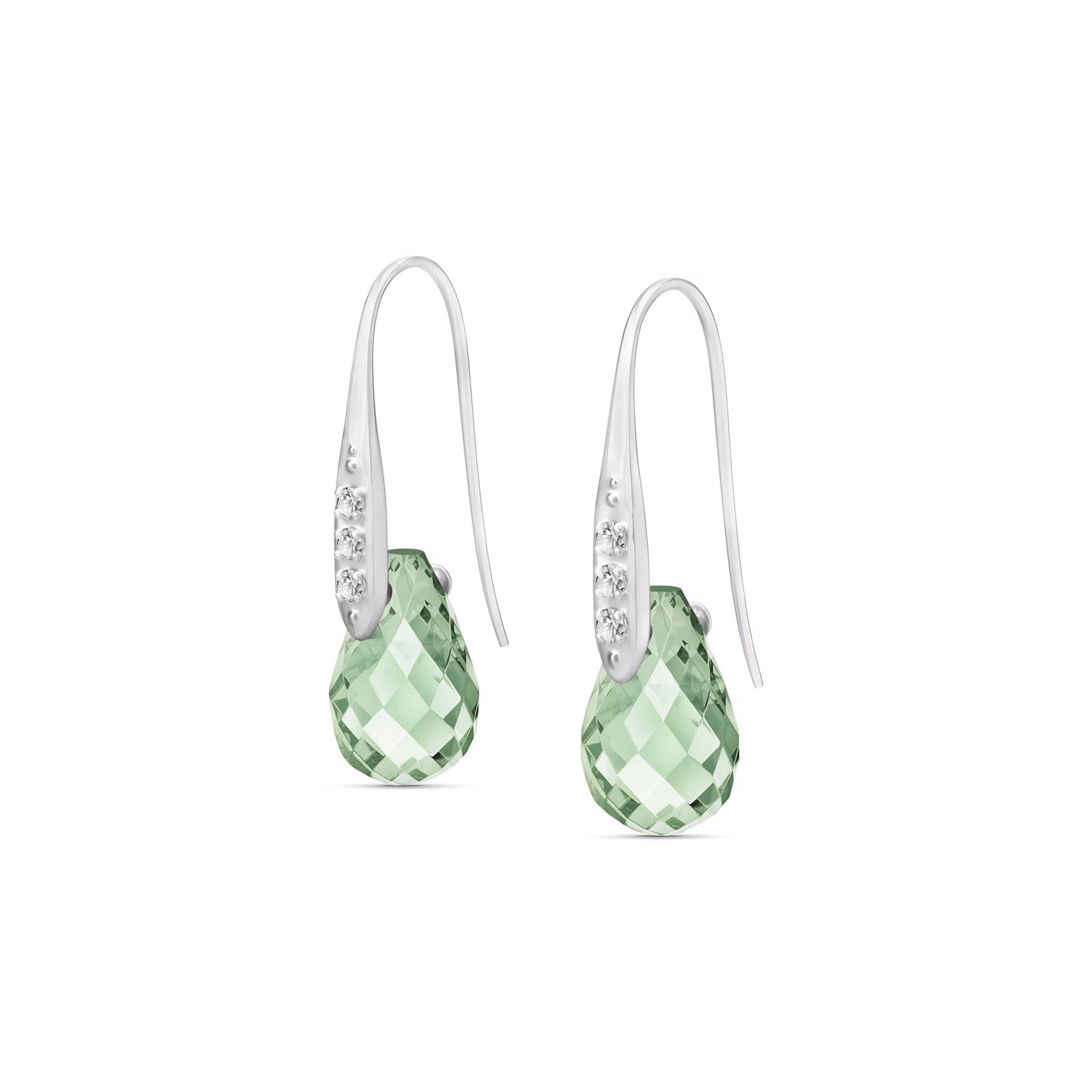 White Gold Aura Drop Earrings Green Amethyst 10K — Domenica