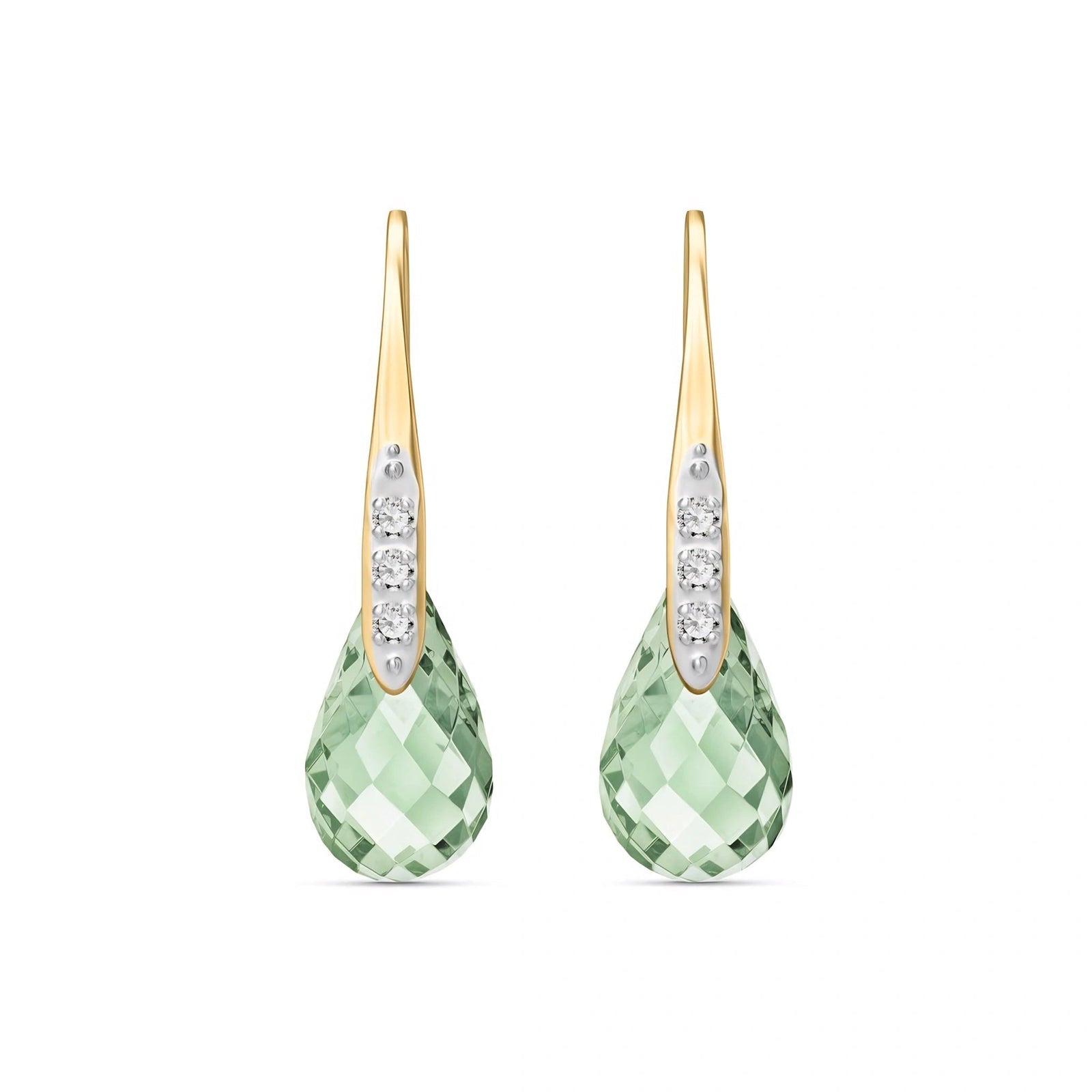 Yellow Gold Aura Drop Earrings Green Amethyst 10K — Domenica