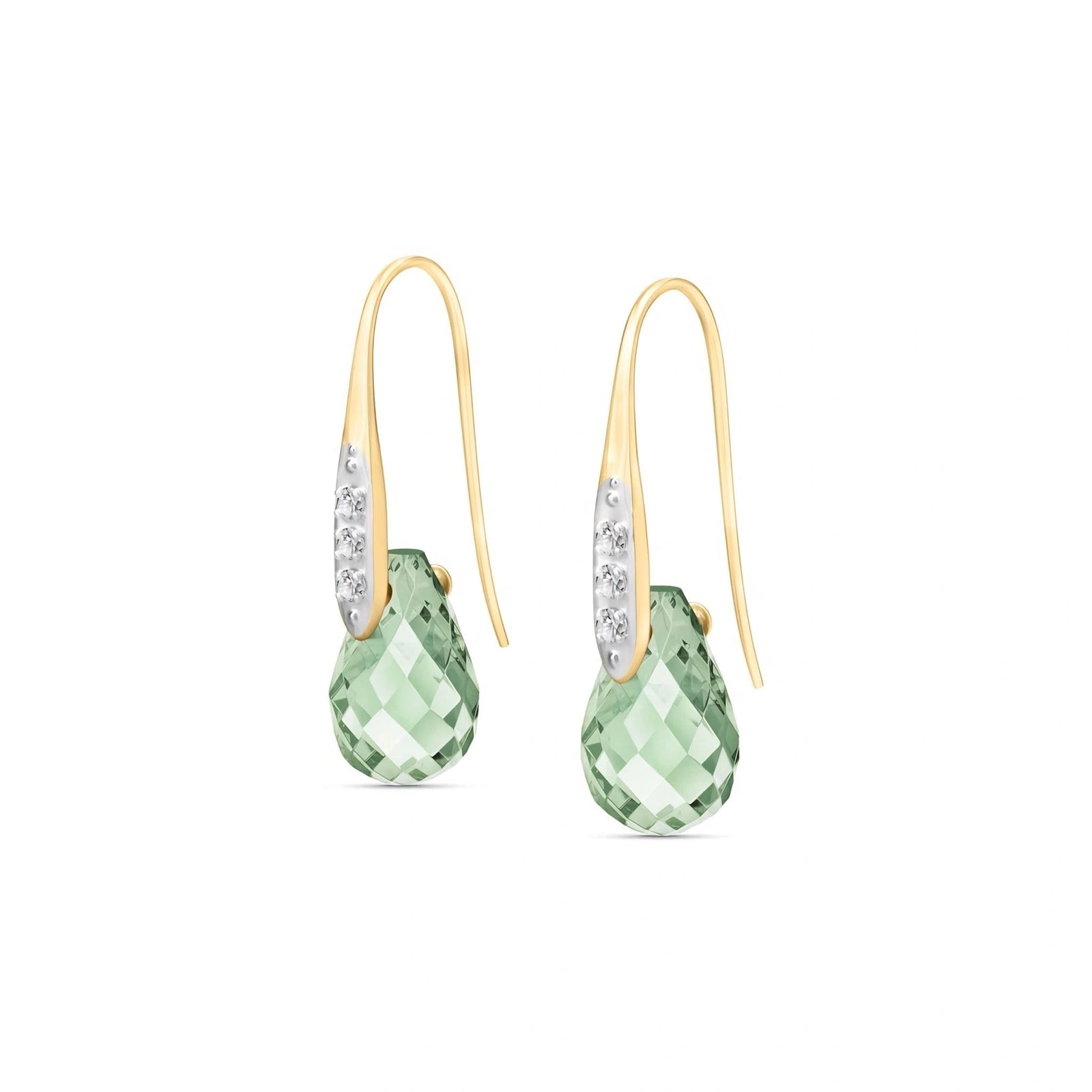 Yellow Gold Aura Drop Earrings Green Amethyst 10K — Domenica