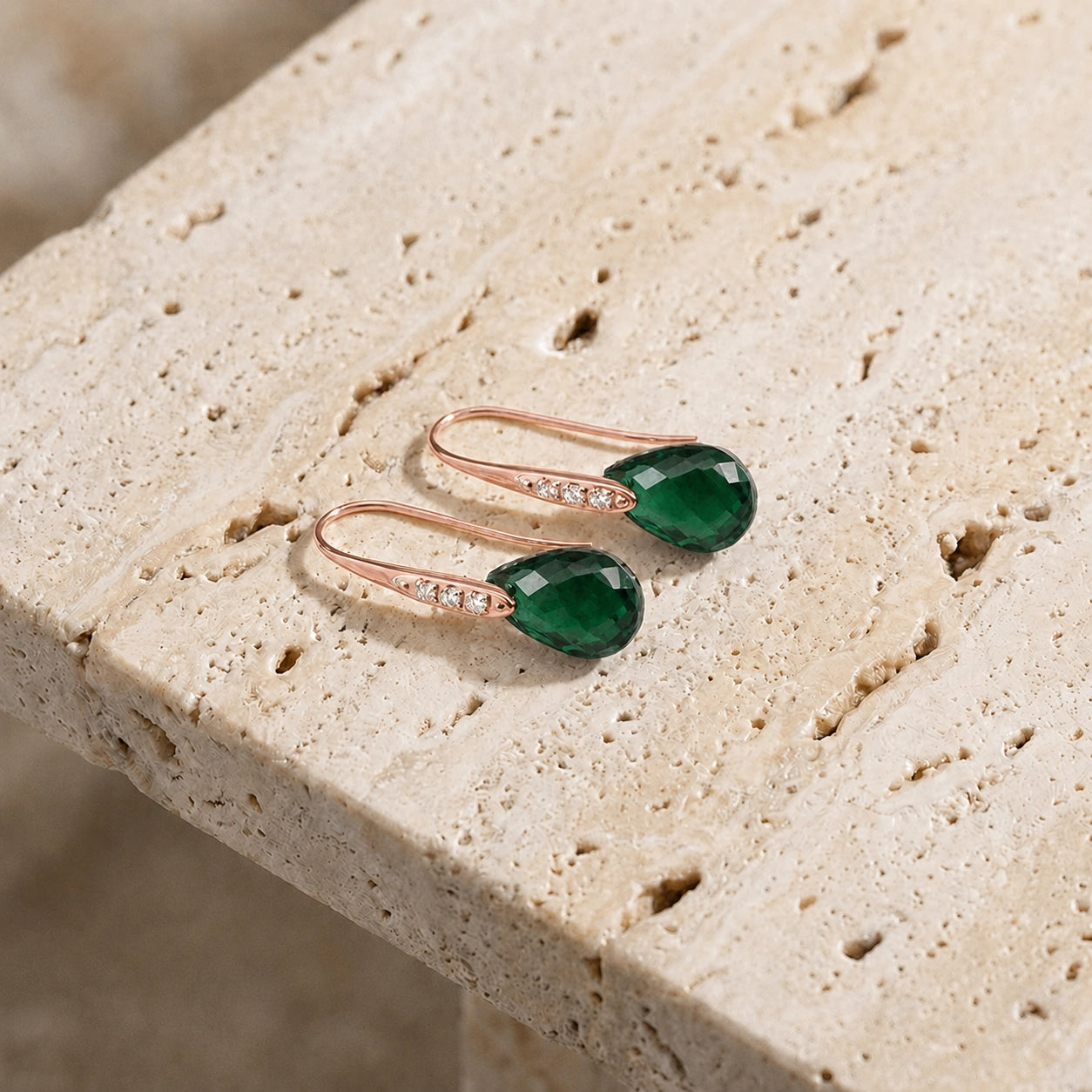 Rose Gold Aura Drop Earrings Green Sapphire 10K — Domenica