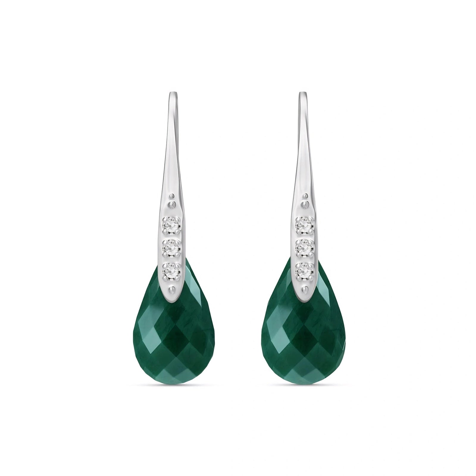 White Gold Aura Drop Earrings Green Sapphire 10K — Domenica