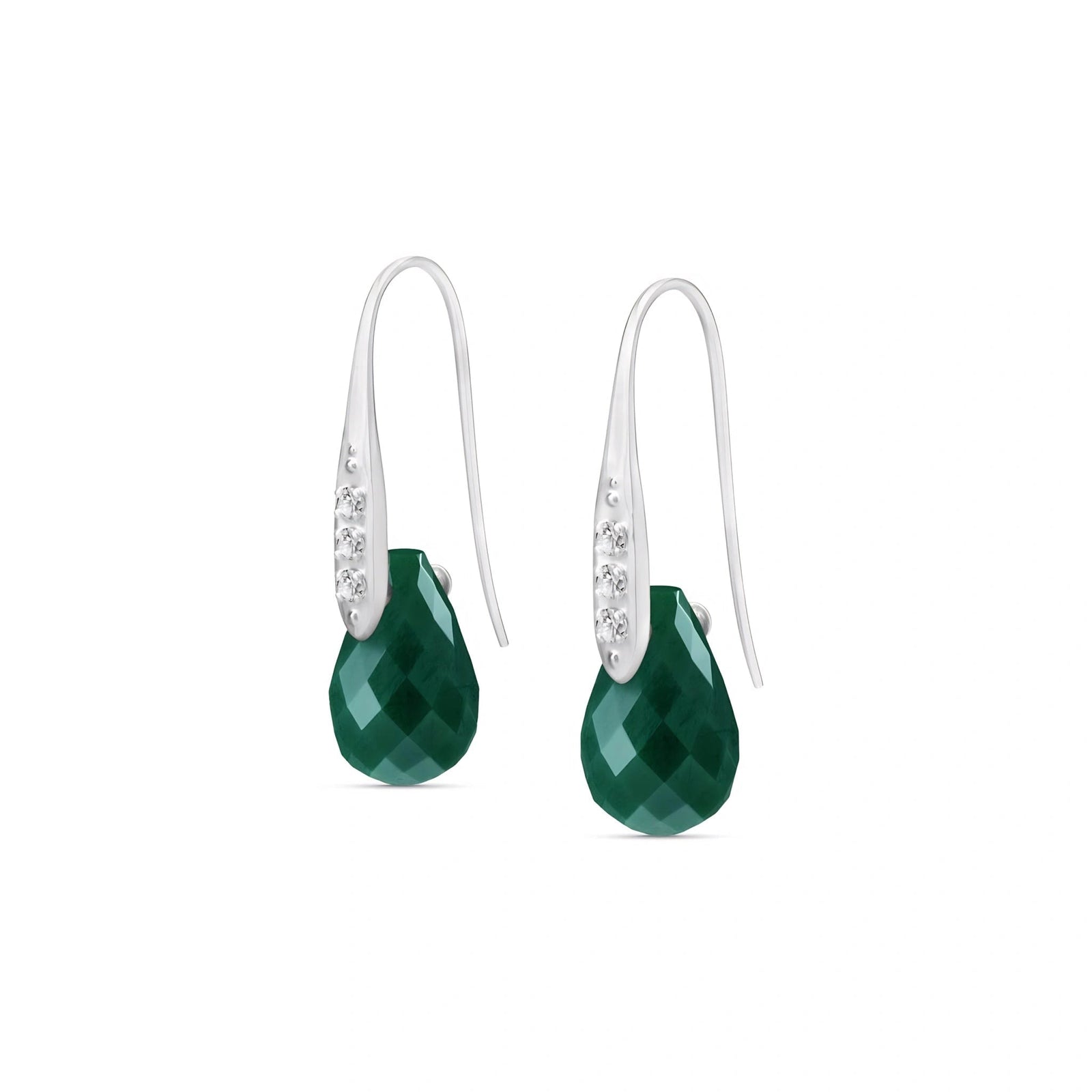 White Gold Aura Drop Earrings Green Sapphire 10K — Domenica