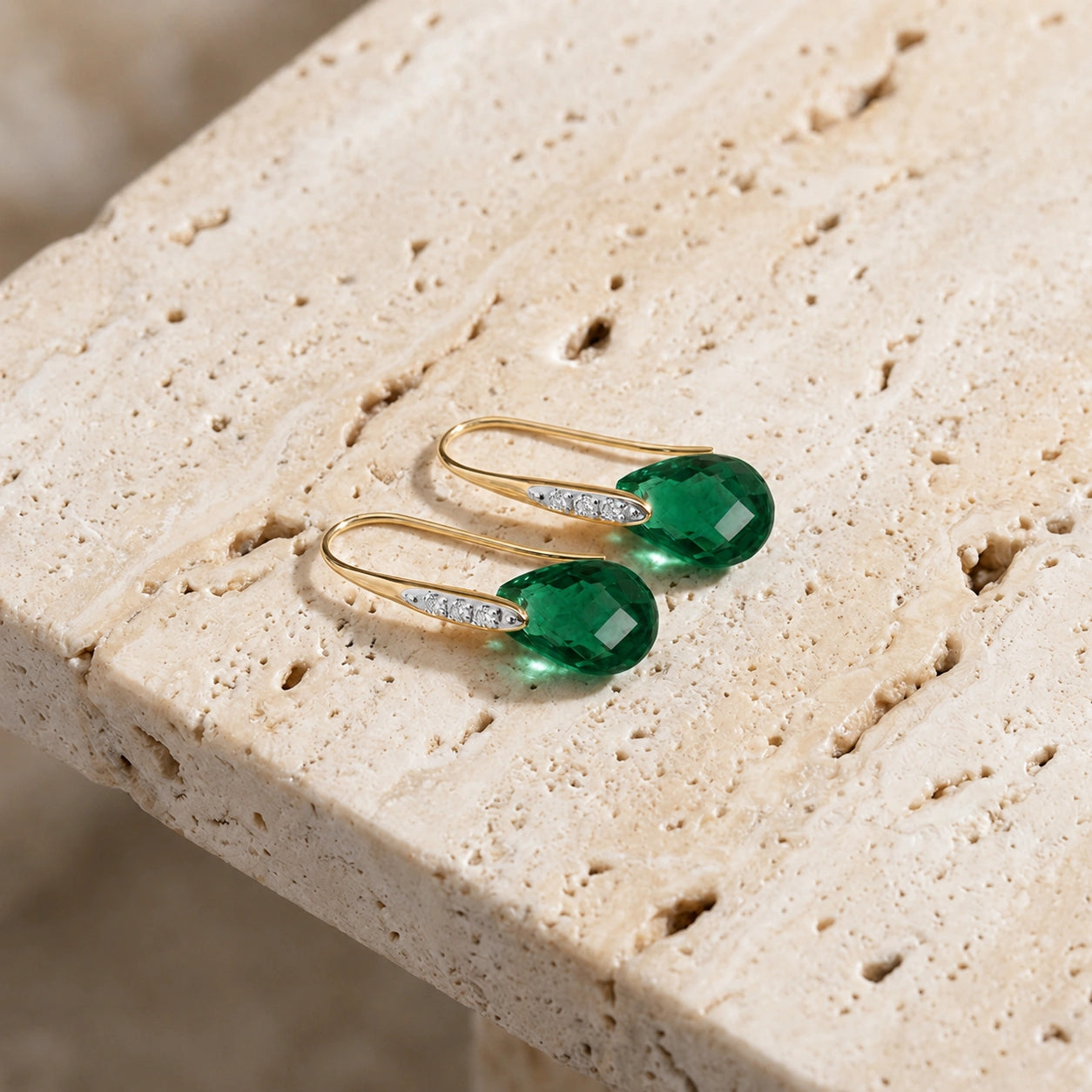 Yellow Gold Aura Drop Earrings Green Sapphire 10K — Domenica