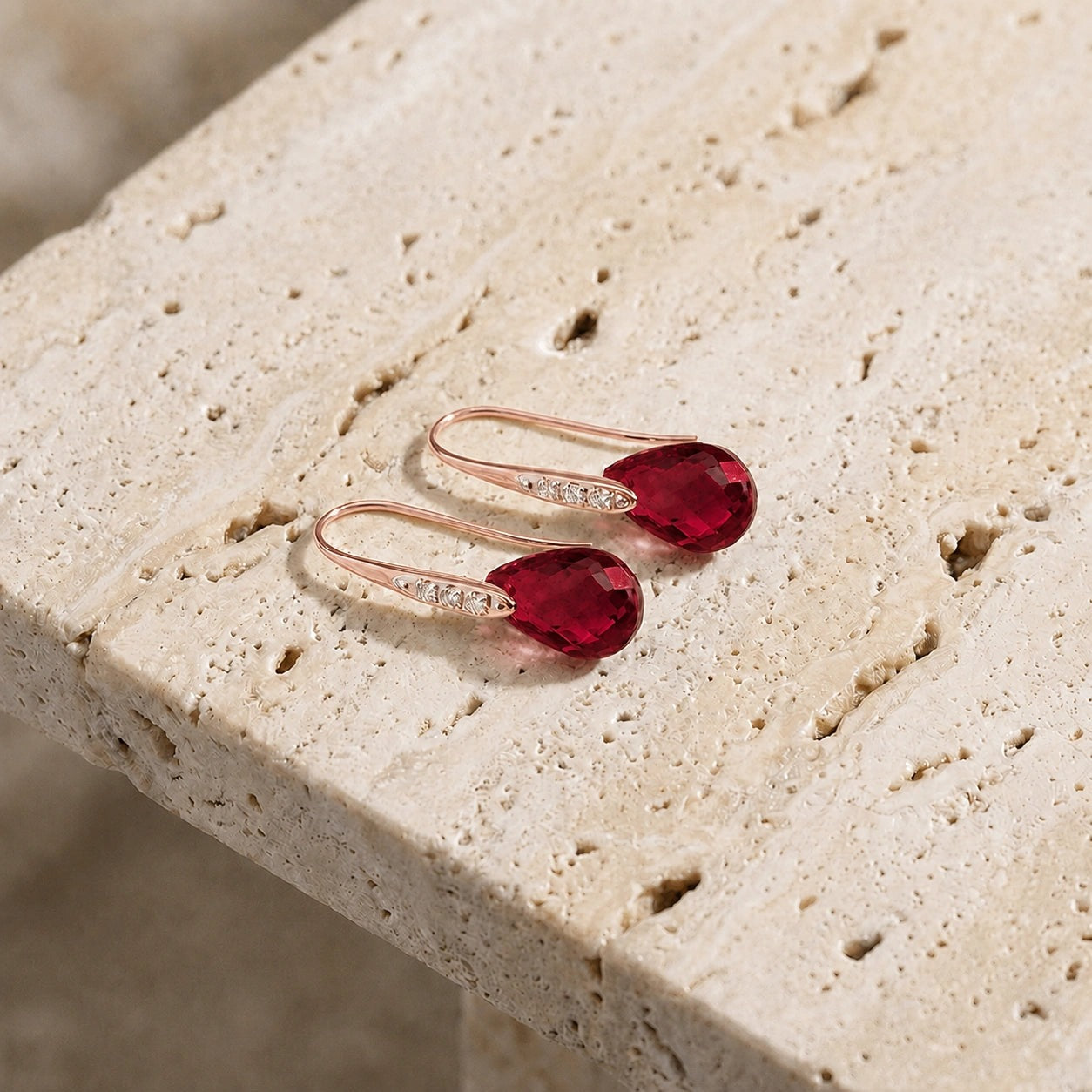 Rose Gold Aura Drop Earrings Ruby 10K — Domenica