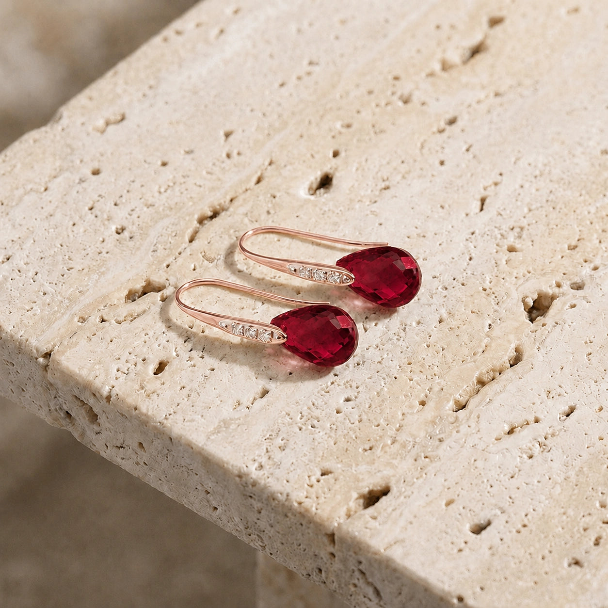 Rose Gold Aura Drop Earrings Ruby 10K — Domenica