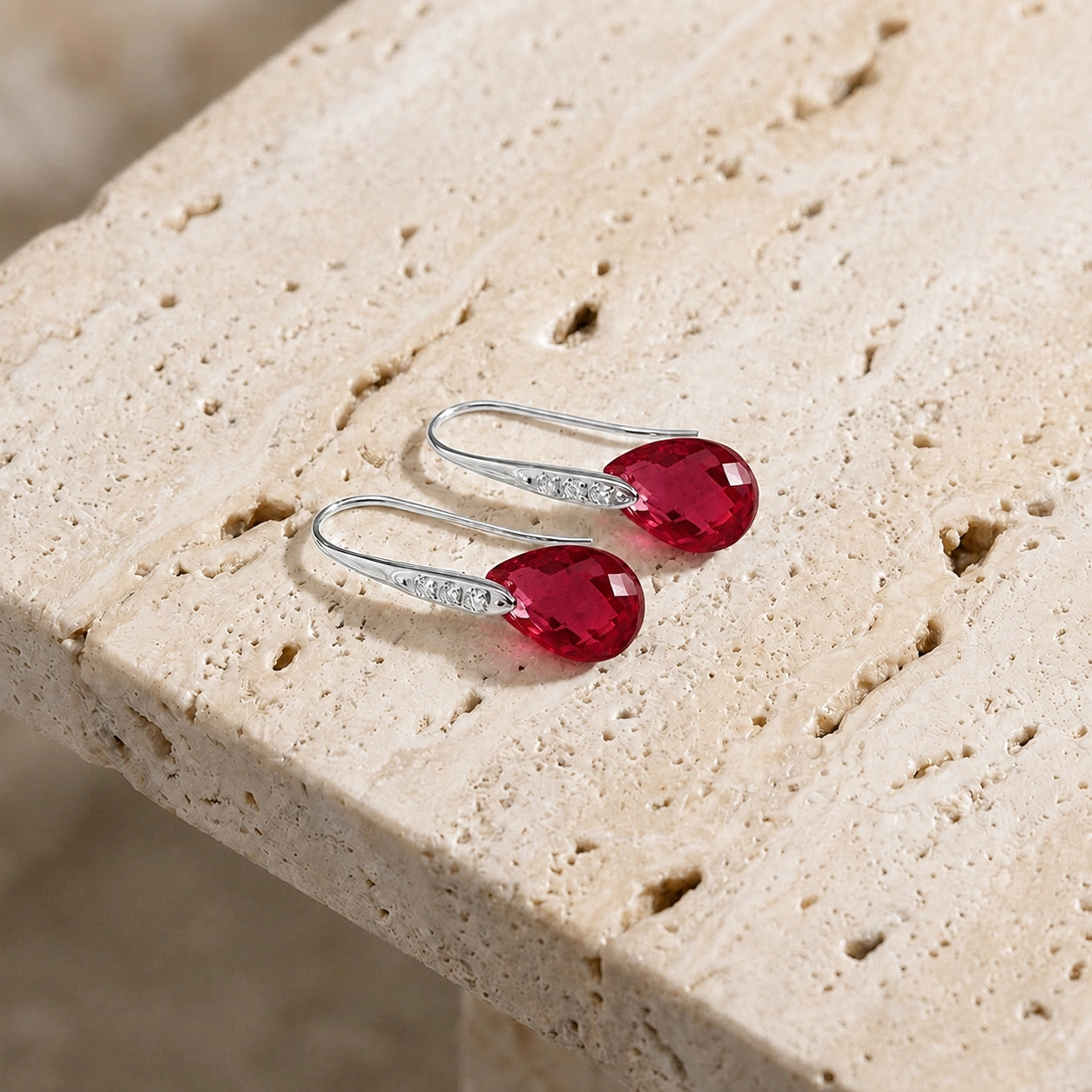 White Gold Aura Drop Earrings Ruby 10K — Domenica