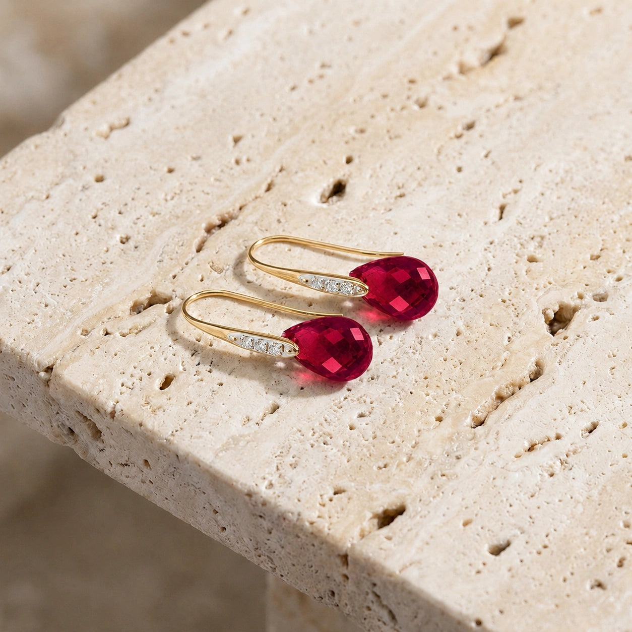 Yellow Gold Aura Drop Earrings Ruby 10K — Domenica