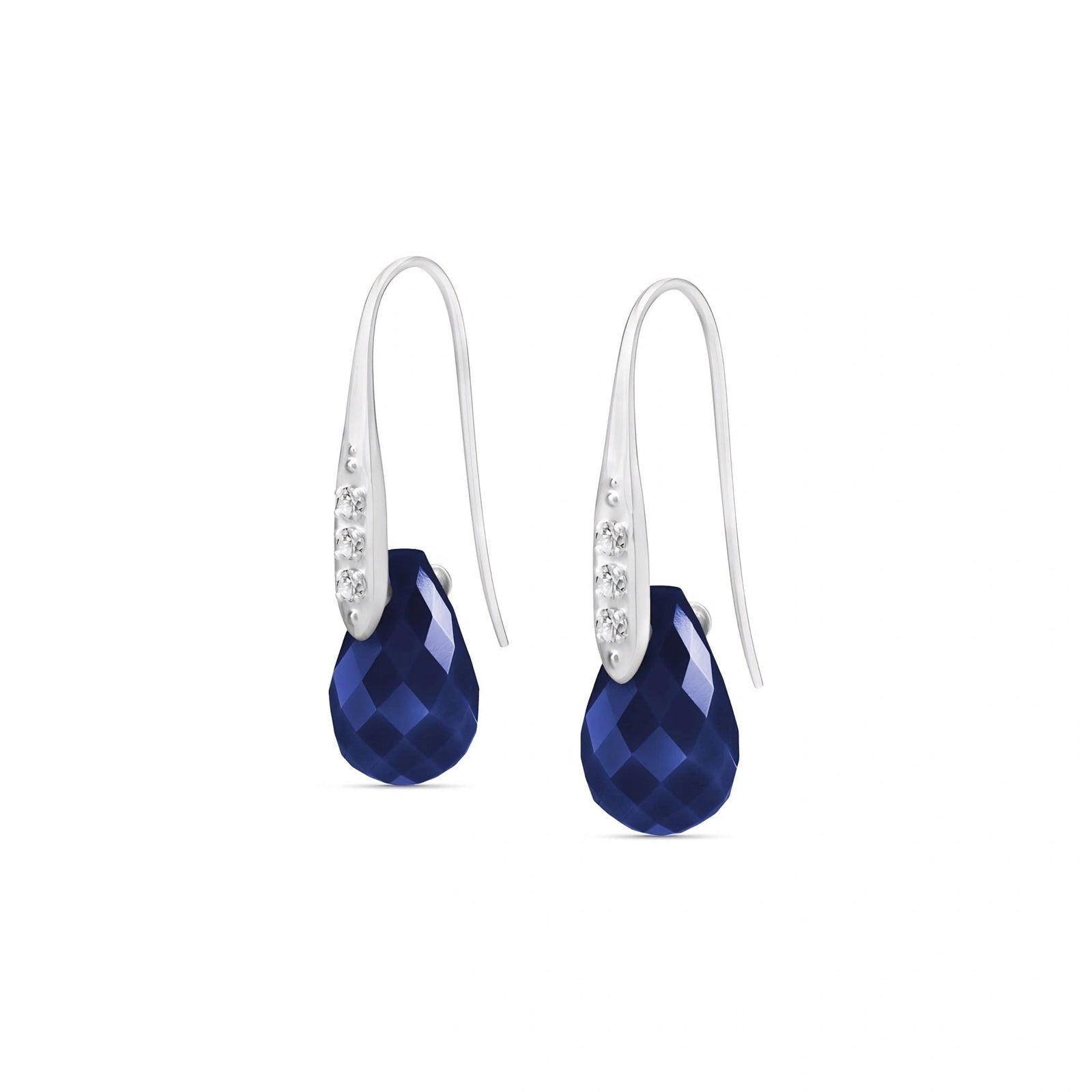 White Gold Aura Drop Earrings Sapphire 10K — Domenica