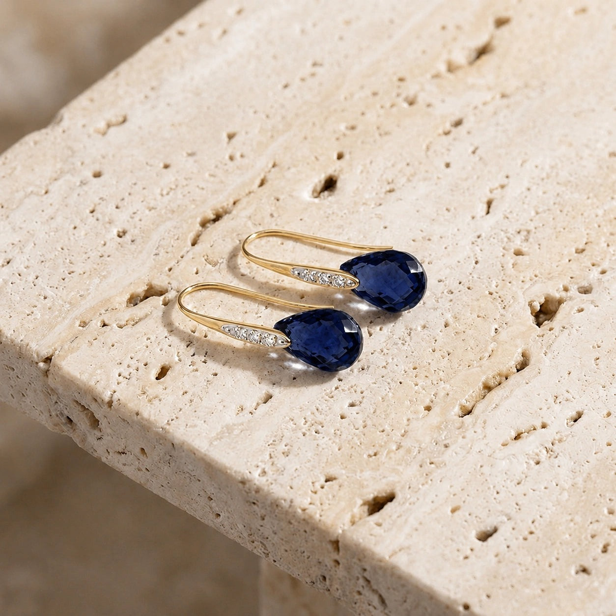 Yellow Gold Aura Drop Earrings Sapphire 10K — Domenica