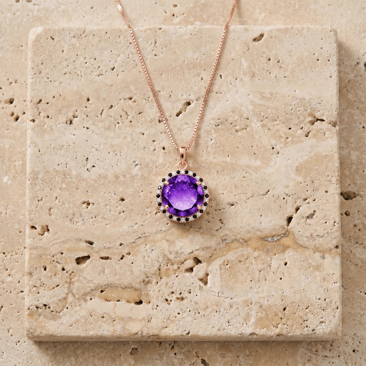 Rose Gold Pendant Necklace Amethyst 10K — Liana