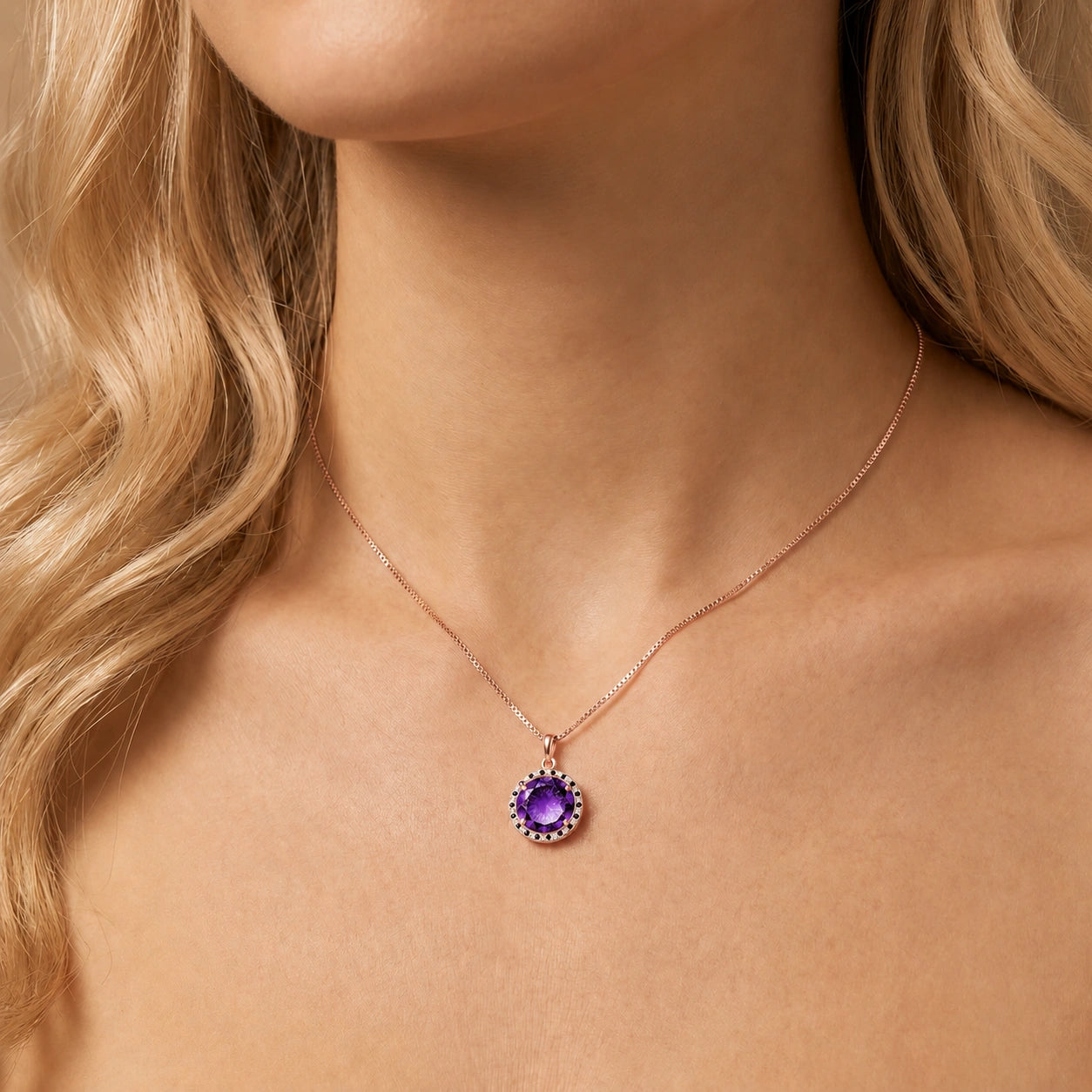 Rose Gold Pendant Necklace Amethyst 10K — Liana