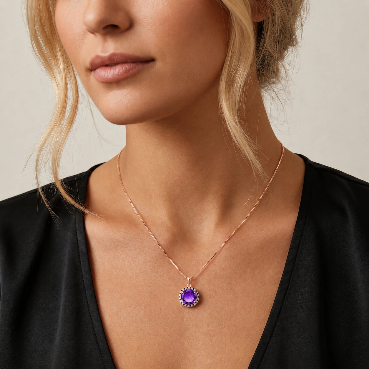 Rose Gold Pendant Necklace Amethyst 10K — Liana