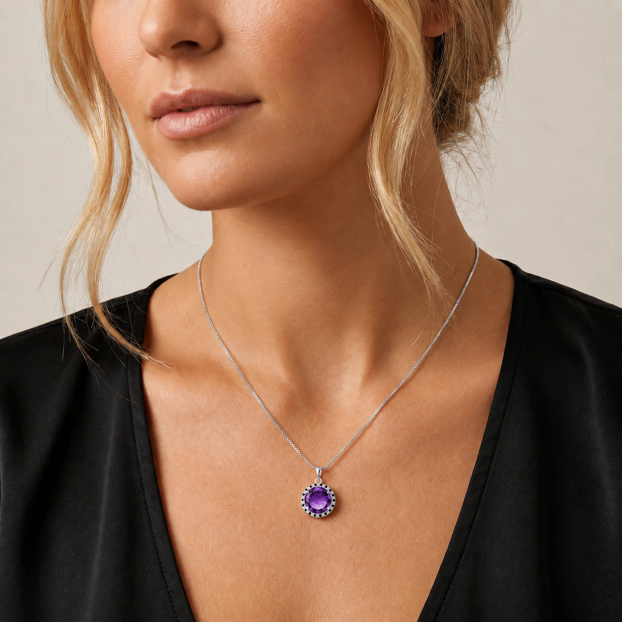 White Gold Pendant Necklace Amethyst 10K — Liana