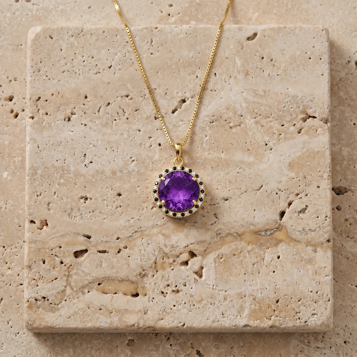 Yellow Gold Pendant Necklace Amethyst 10K — Liana