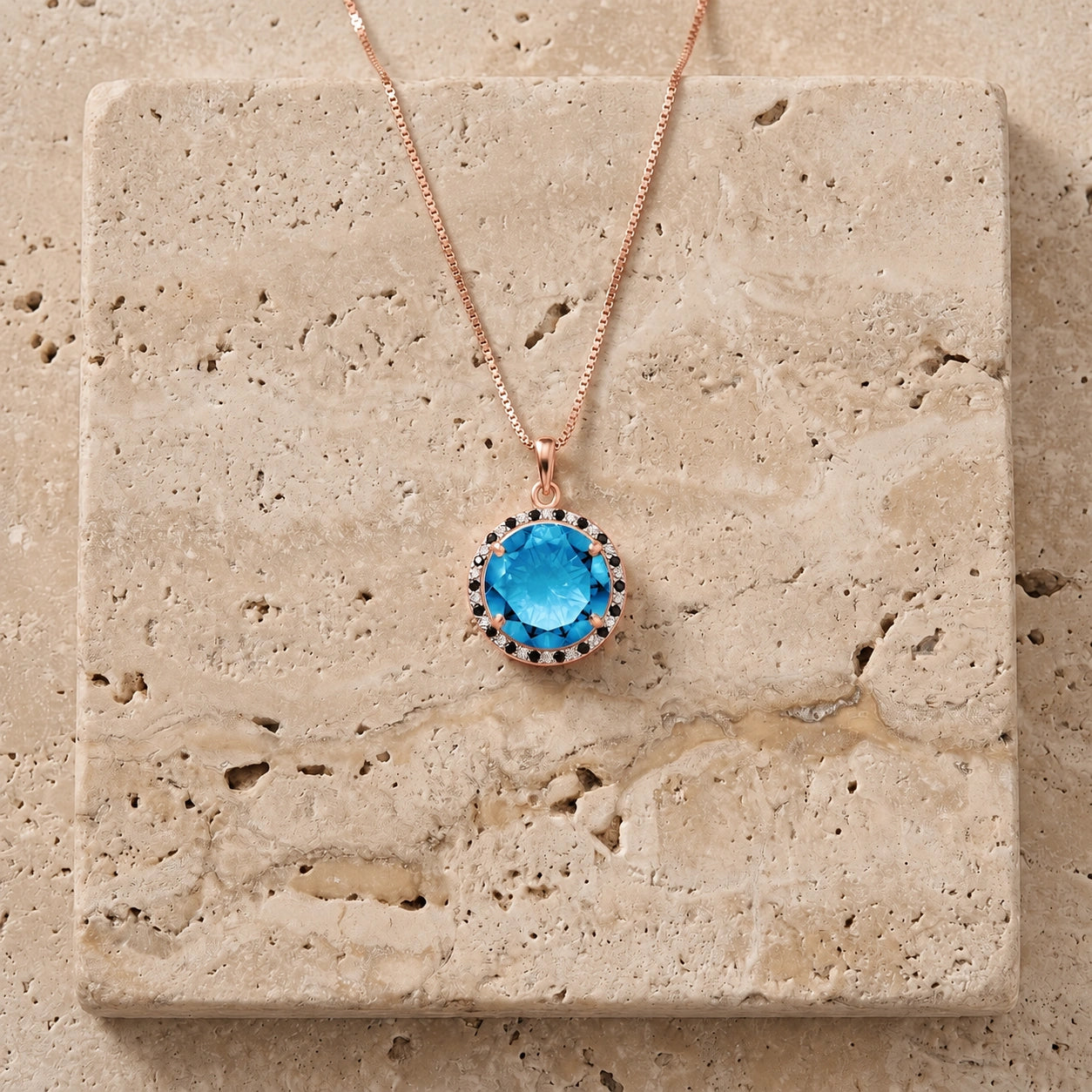 Rose Gold Pendant Necklace Blue Topaz 10K — Liana