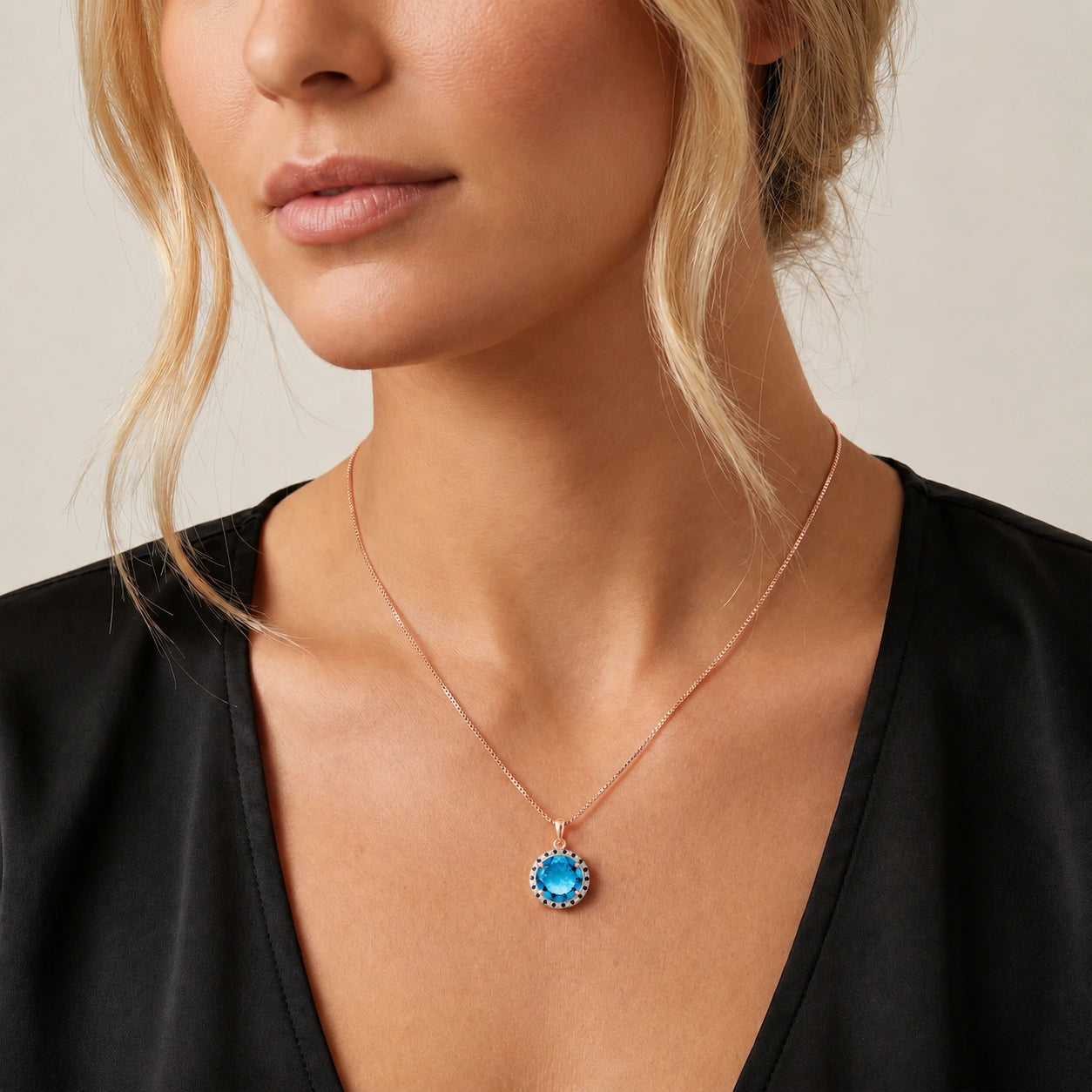 Rose Gold Pendant Necklace Blue Topaz 10K — Liana