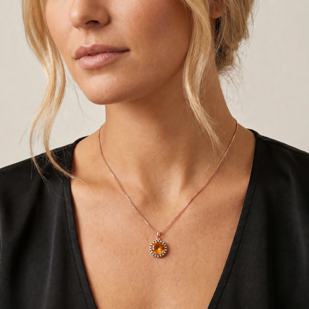 Rose Gold Pendant Necklace Citrine 10K — Liana