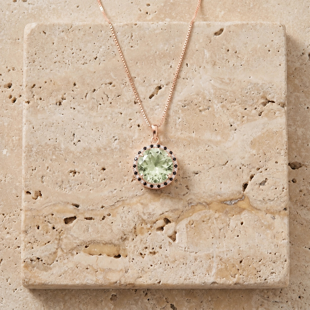 Rose Gold Pendant Necklace Green Amethyst 10K — Liana