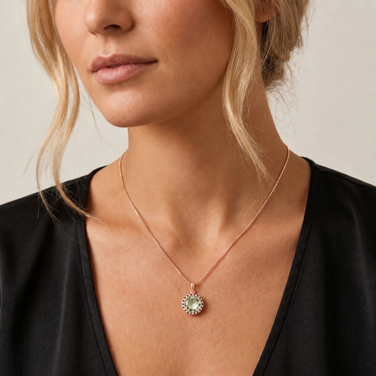 Rose Gold Pendant Necklace Green Amethyst 10K — Liana