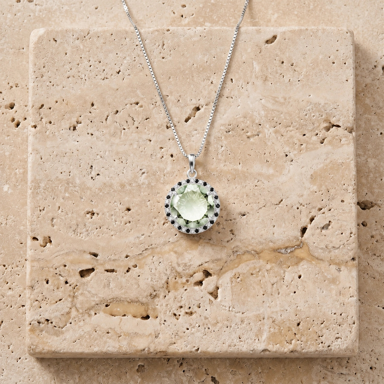 White Gold Pendant Necklace Green Amethyst 10K — Liana