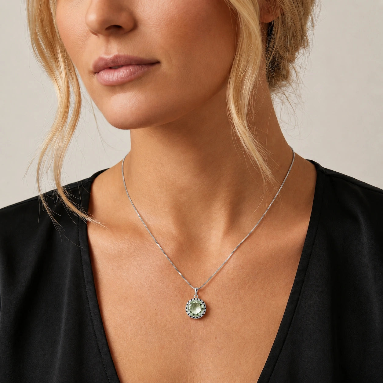 White Gold Pendant Necklace Green Amethyst 10K — Liana