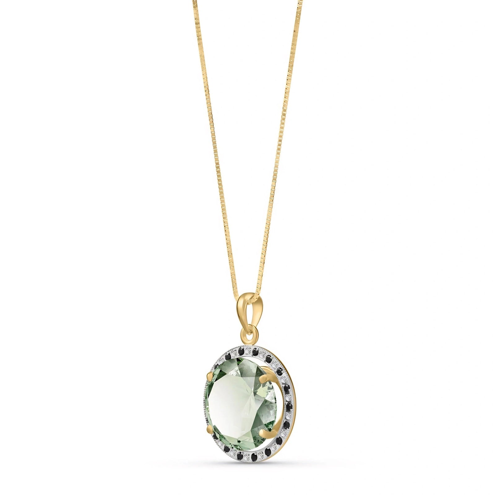 Yellow Gold Pendant Necklace Green Amethyst 10K — Liana