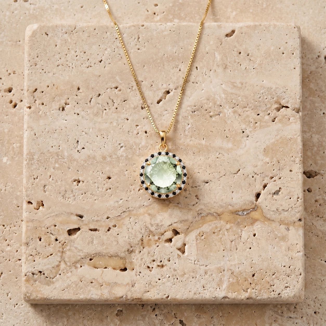 Yellow Gold Pendant Necklace Green Amethyst 10K — Liana