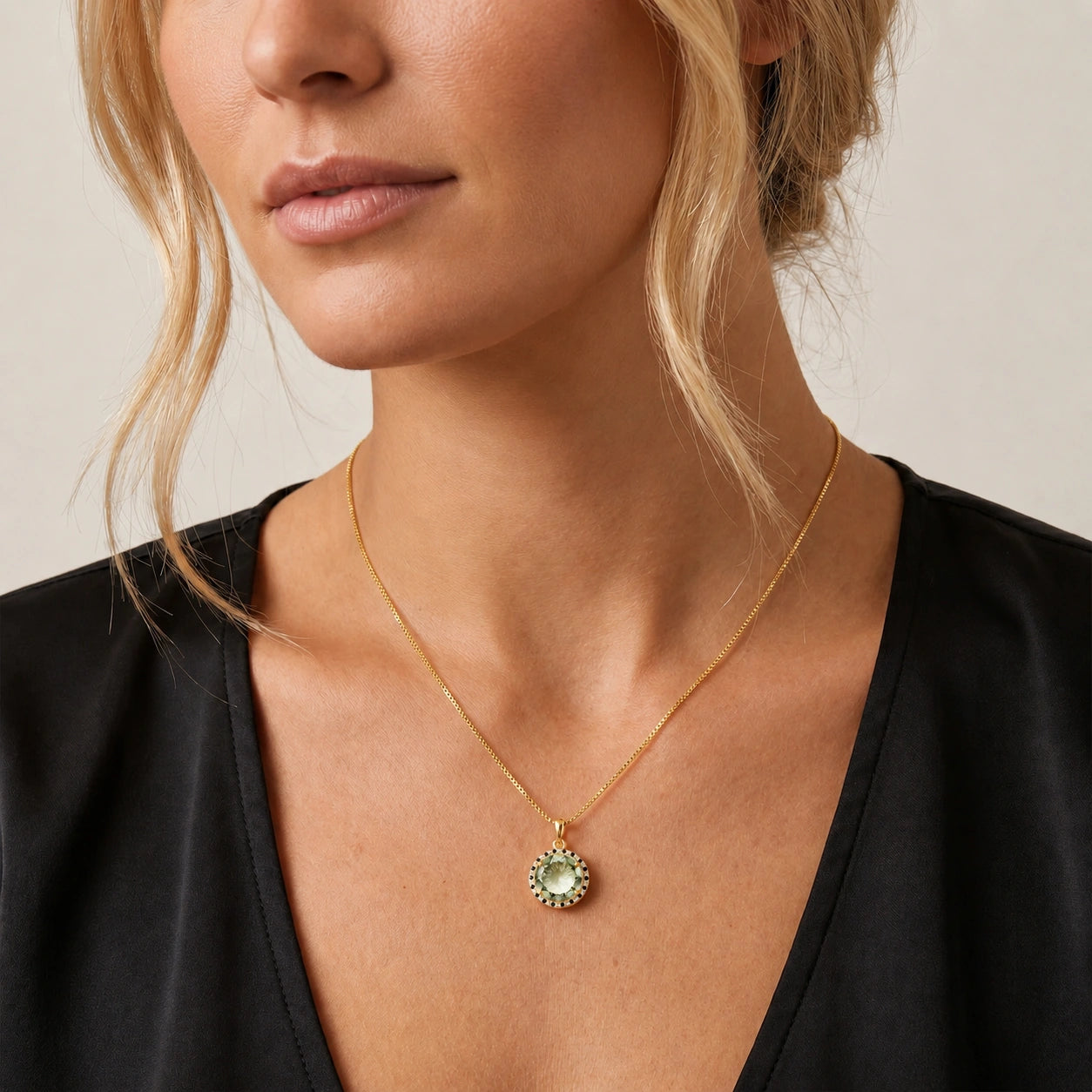 Yellow Gold Pendant Necklace Green Amethyst 10K — Liana