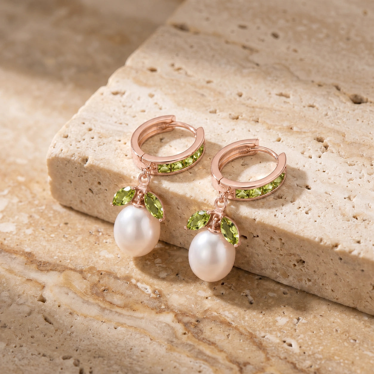 Rose Gold Eternal Earrings Peridot 10K — Gisella