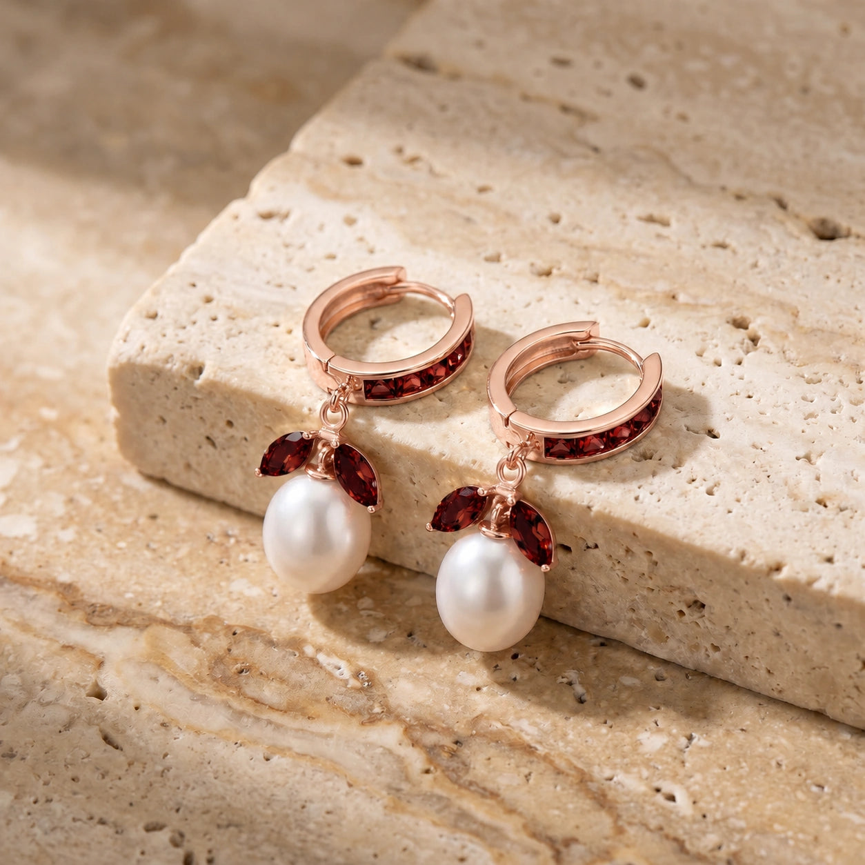Rose Gold Eternal Earrings Garnet 10K — Gisella