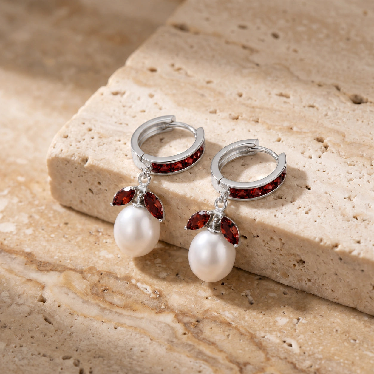 White Gold Eternal Earrings Garnet 10K — Gisella