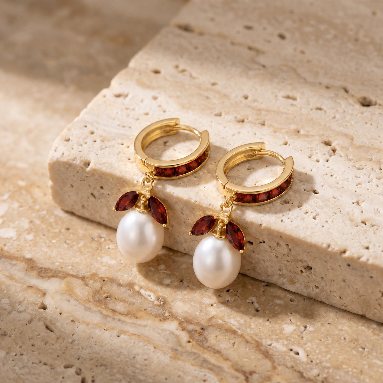 Yellow Gold Eternal Earrings Garnet 10K — Gisella