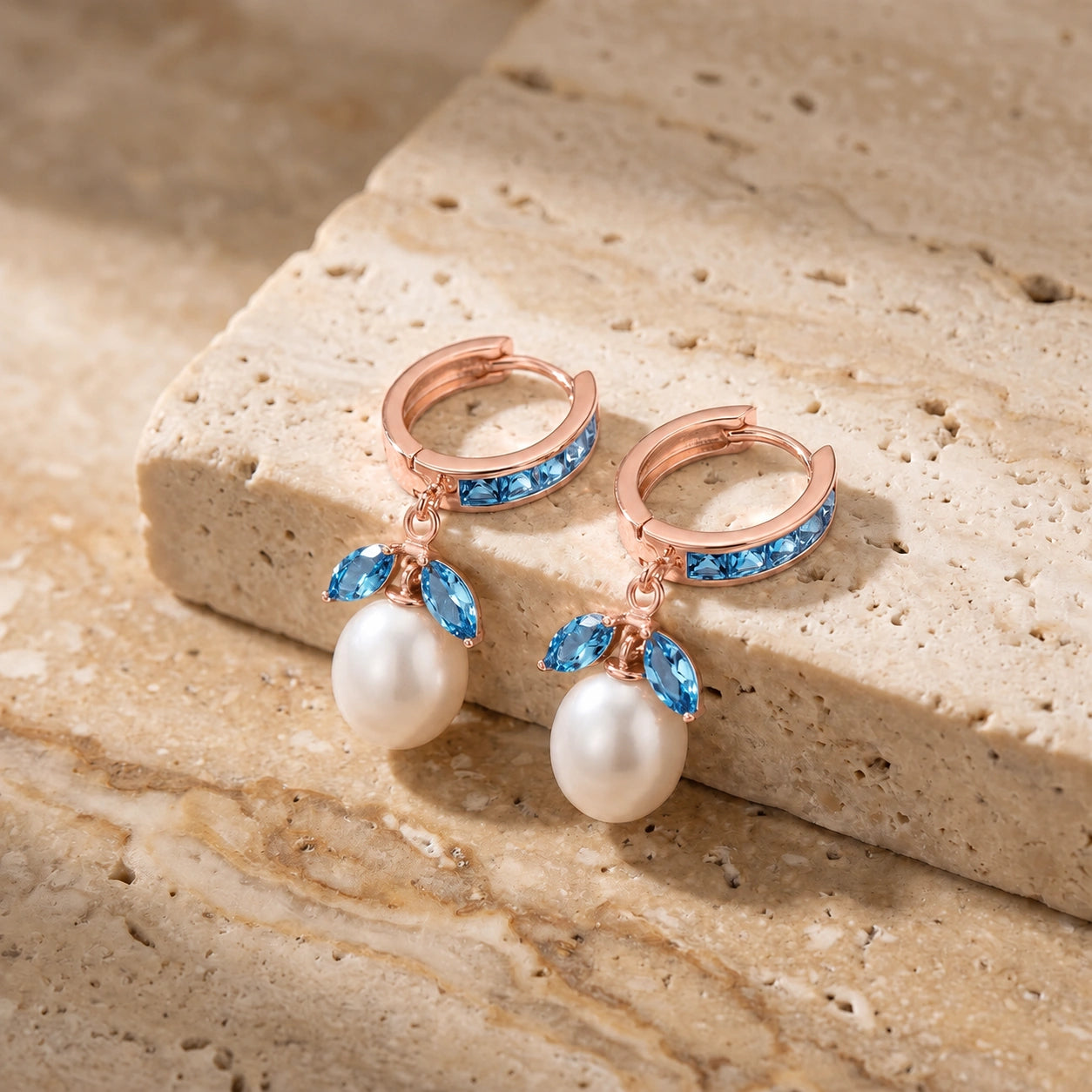 Rose Gold Eternal Earrings Blue Topaz 10K — Gisella