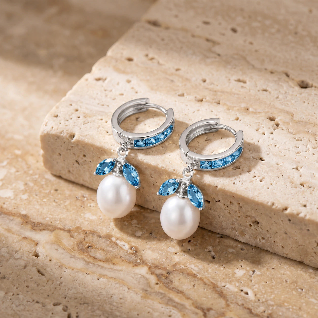 White Gold Eternal Earrings Blue Topaz 10K — Gisella