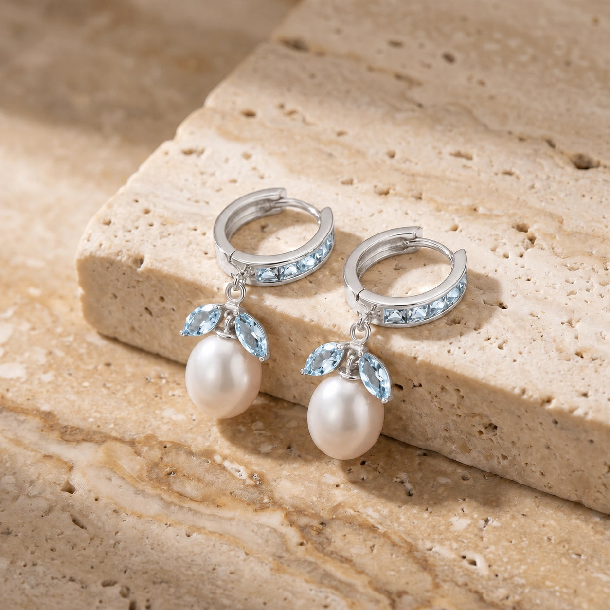 White Gold Eternal Earrings Aquamarine 10K — Gisella