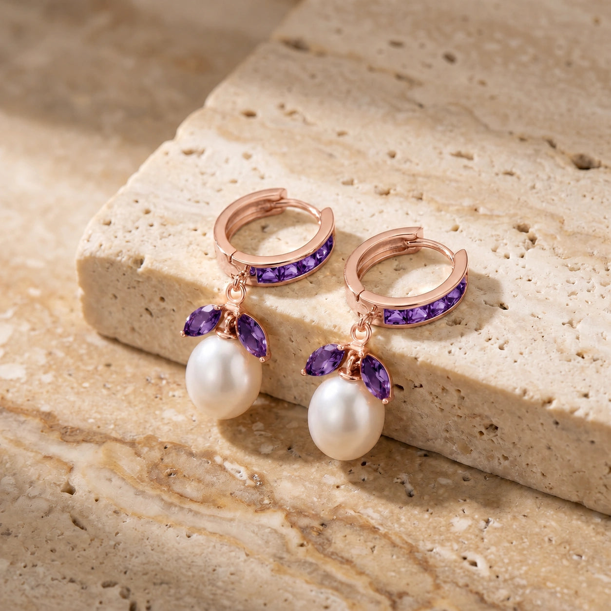 Rose Gold Eternal Earrings Amethyst 10K — Gisella