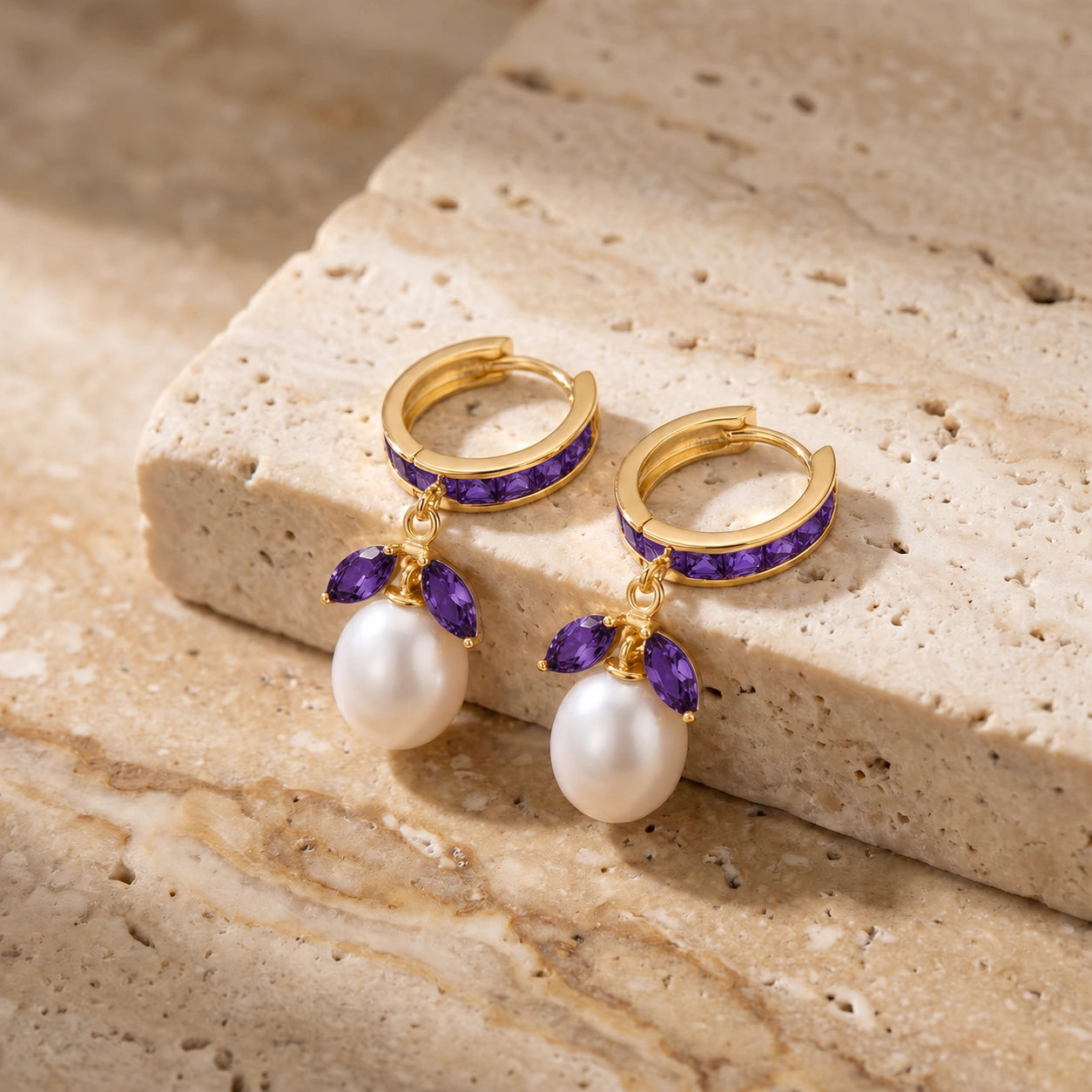 Yellow Gold Eternal Earrings Amethyst 10K — Gisella