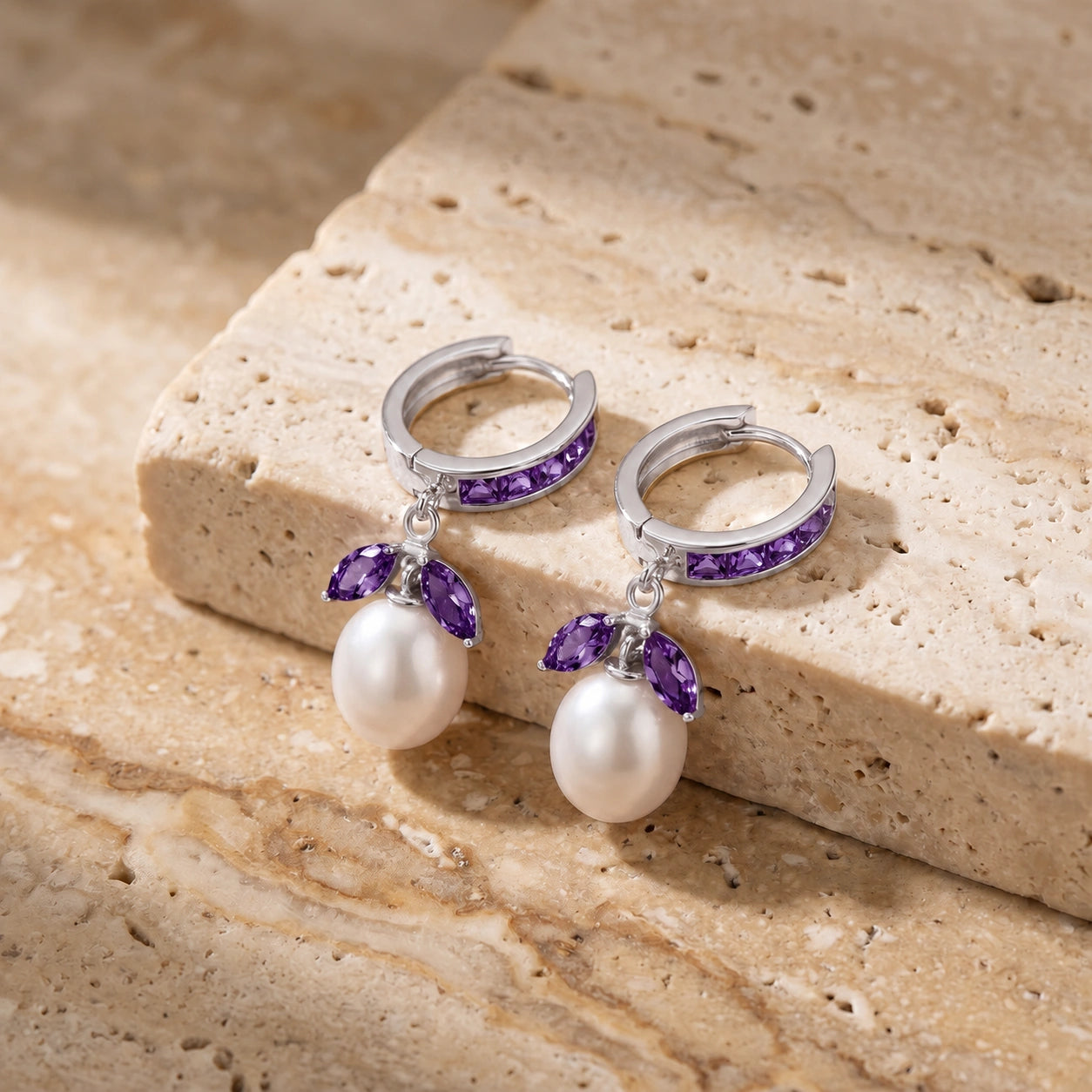White Gold Pearl & Amethyst — Silvestra