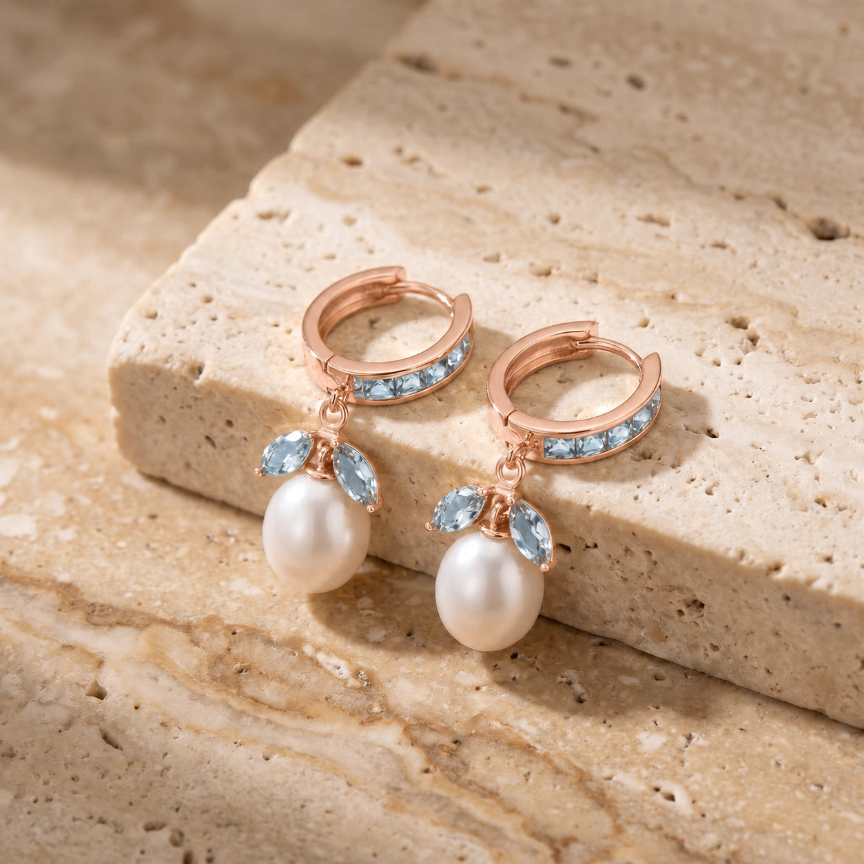 Rose Gold Pearl & Aquamarine — Silvestra