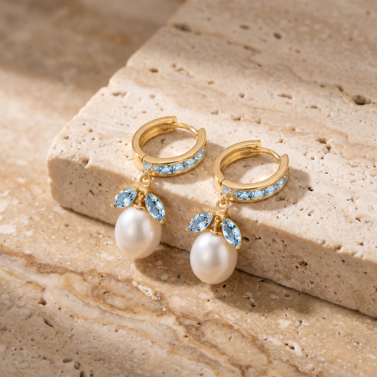 Yellow Gold Pearl & Aquamarine — Silvestra