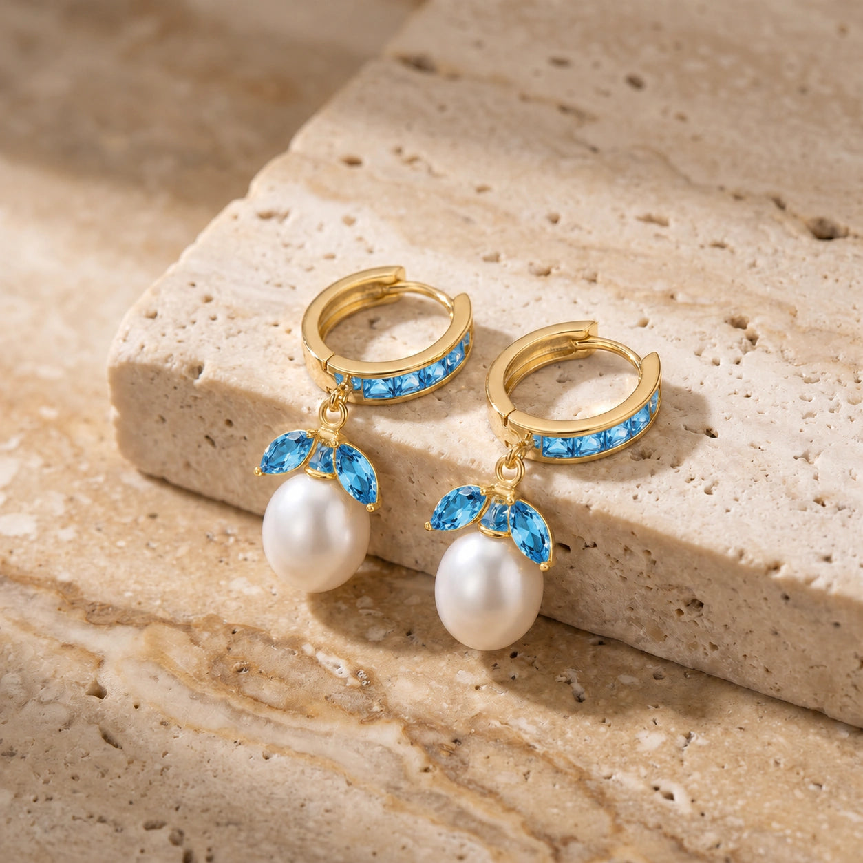 Yellow Gold Pearl & Blue Topaz — Silvestra