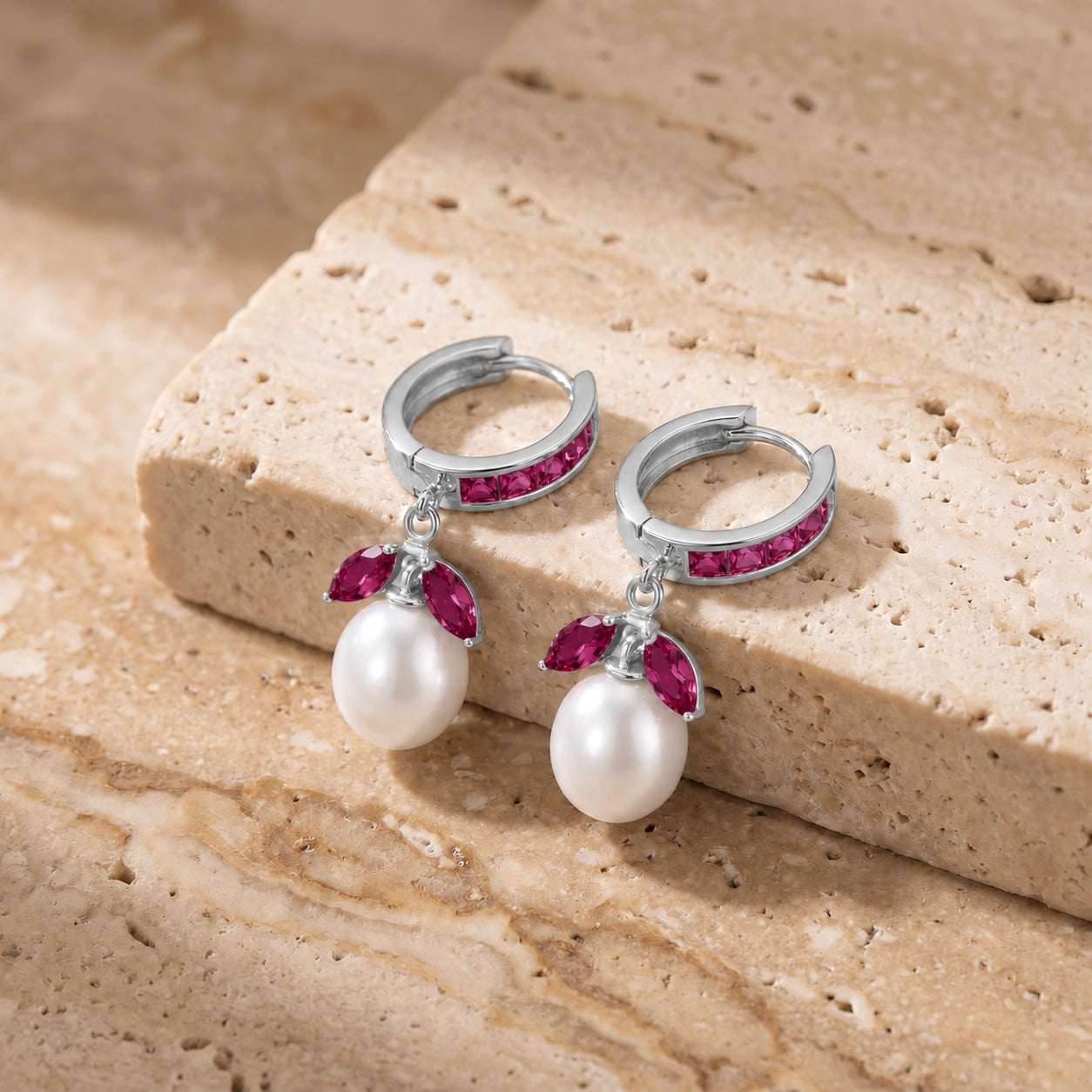 White Gold Eternal Earrings Ruby 10K — Gisella