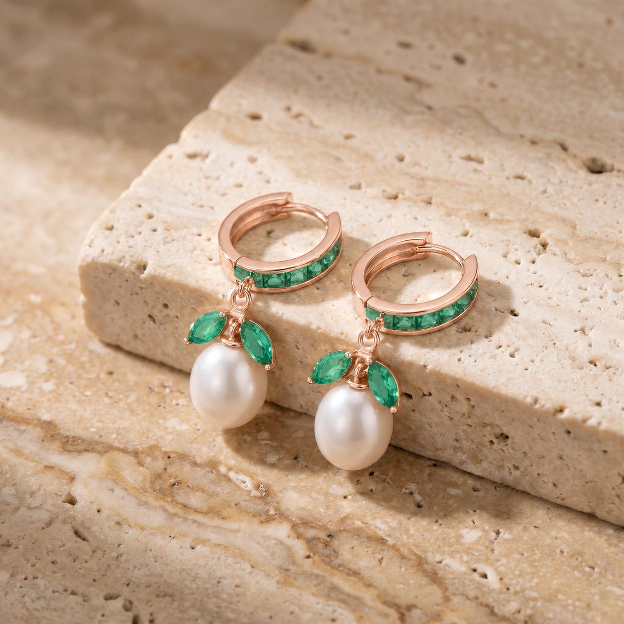 Rose Gold Eternal Earrings Emerald 10K — Gisella