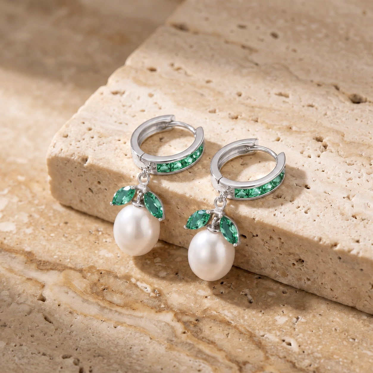 White Gold Eternal Earrings Emerald 10K — Gisella