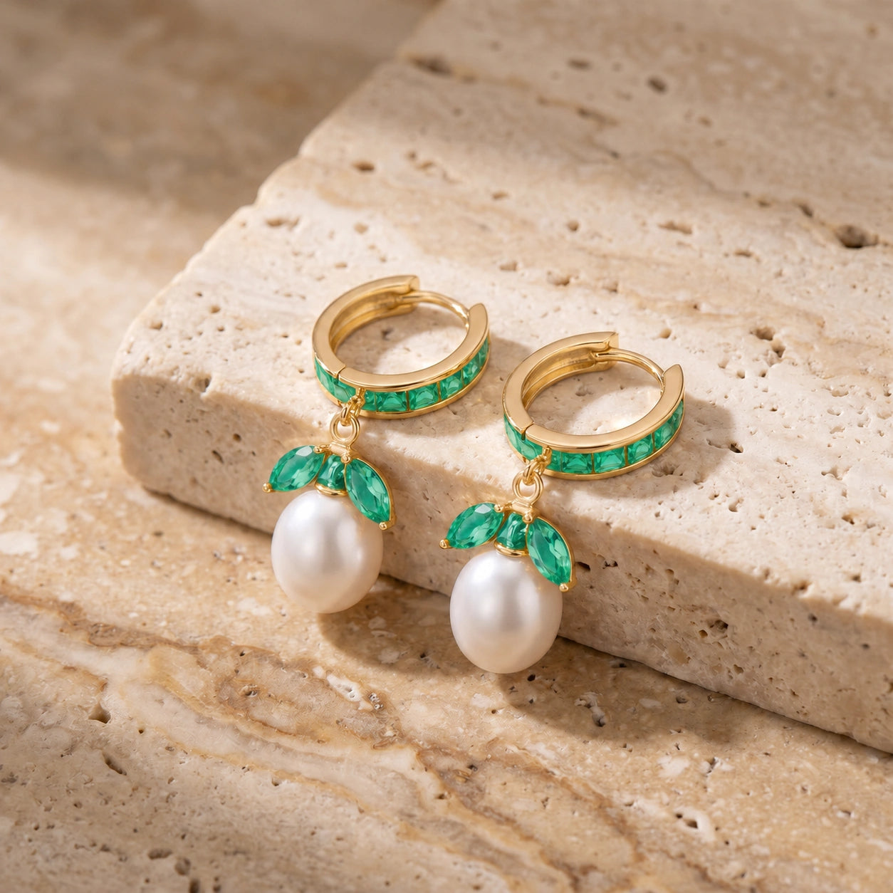 Yellow Gold Eternal Earrings Emerald 10K — Gisella