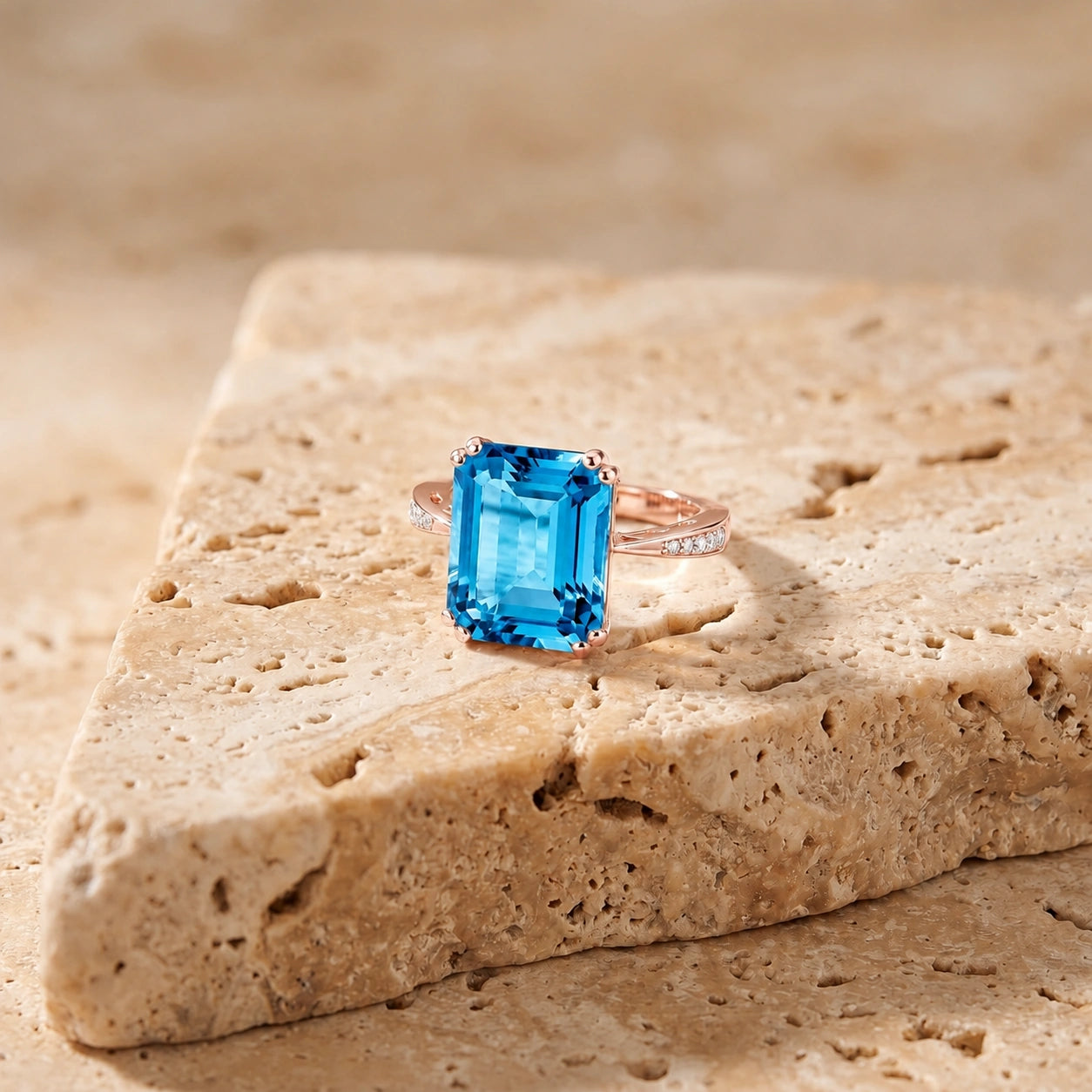 Rose Gold Blue Topaz & Diamond — Simonetta