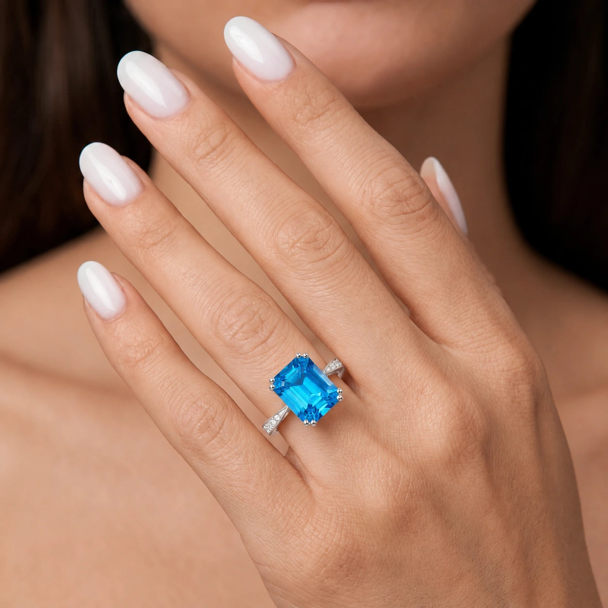 White Gold Blue Topaz & Diamond — Simonetta
